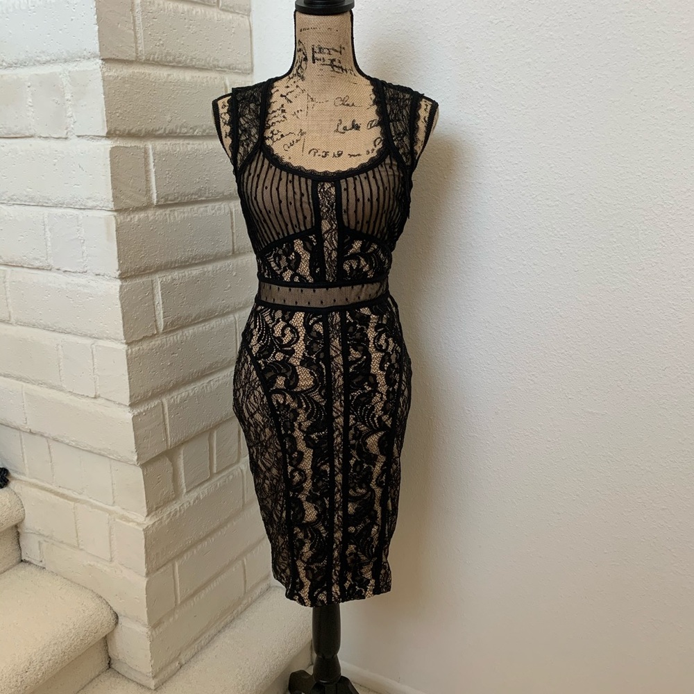 Bebe Black/Nude Lace Dress Sexy